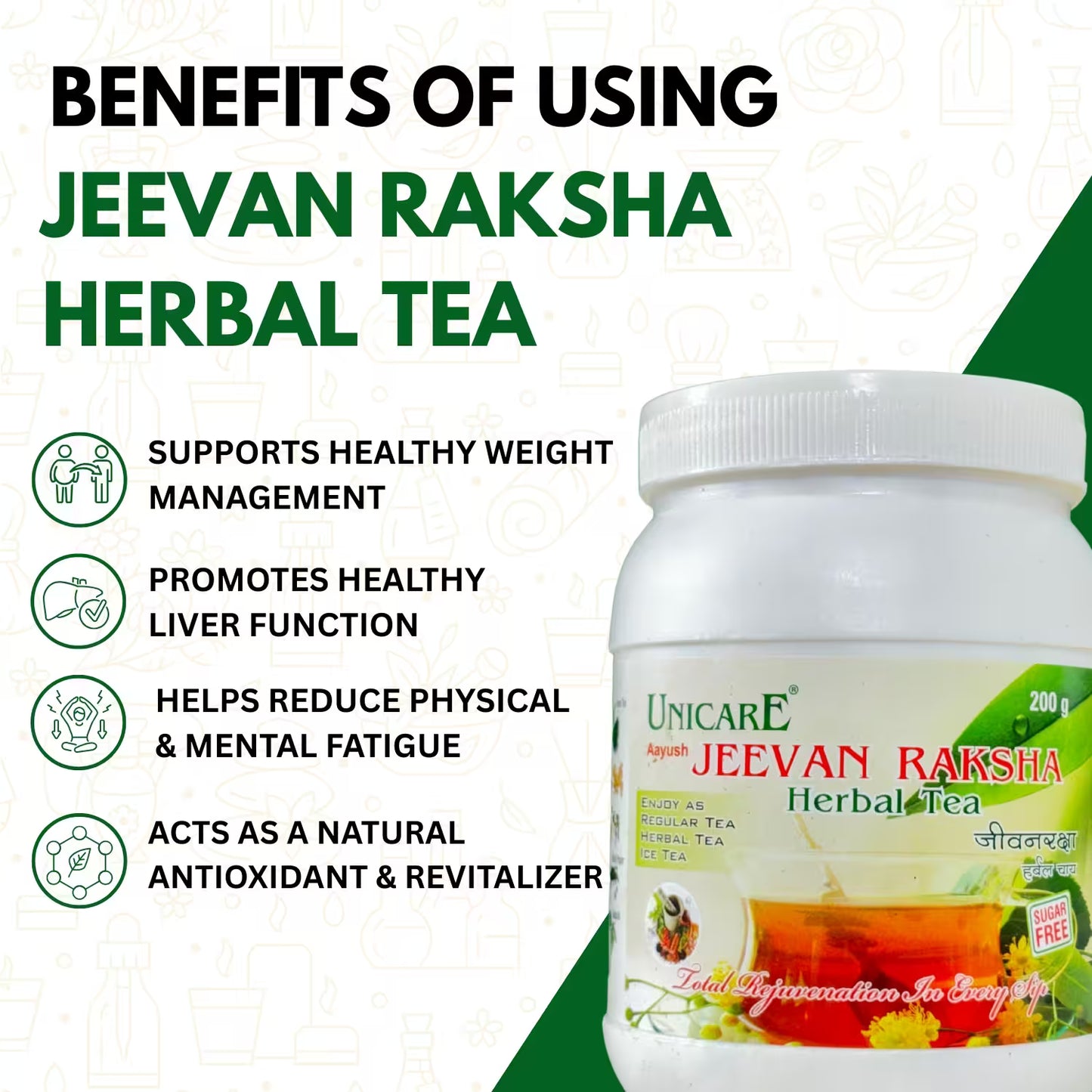 Sugar free detox herbal tea with natural ingredients for digestive health