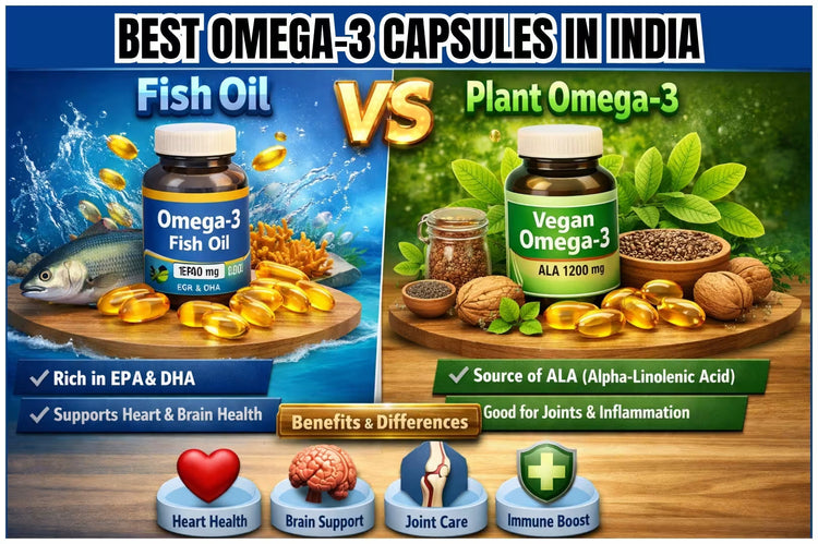 Best Omega-3 Capsules in India | Fish Oil vs Plant Omega-3 | Benefits, Differences &amp; Health Support