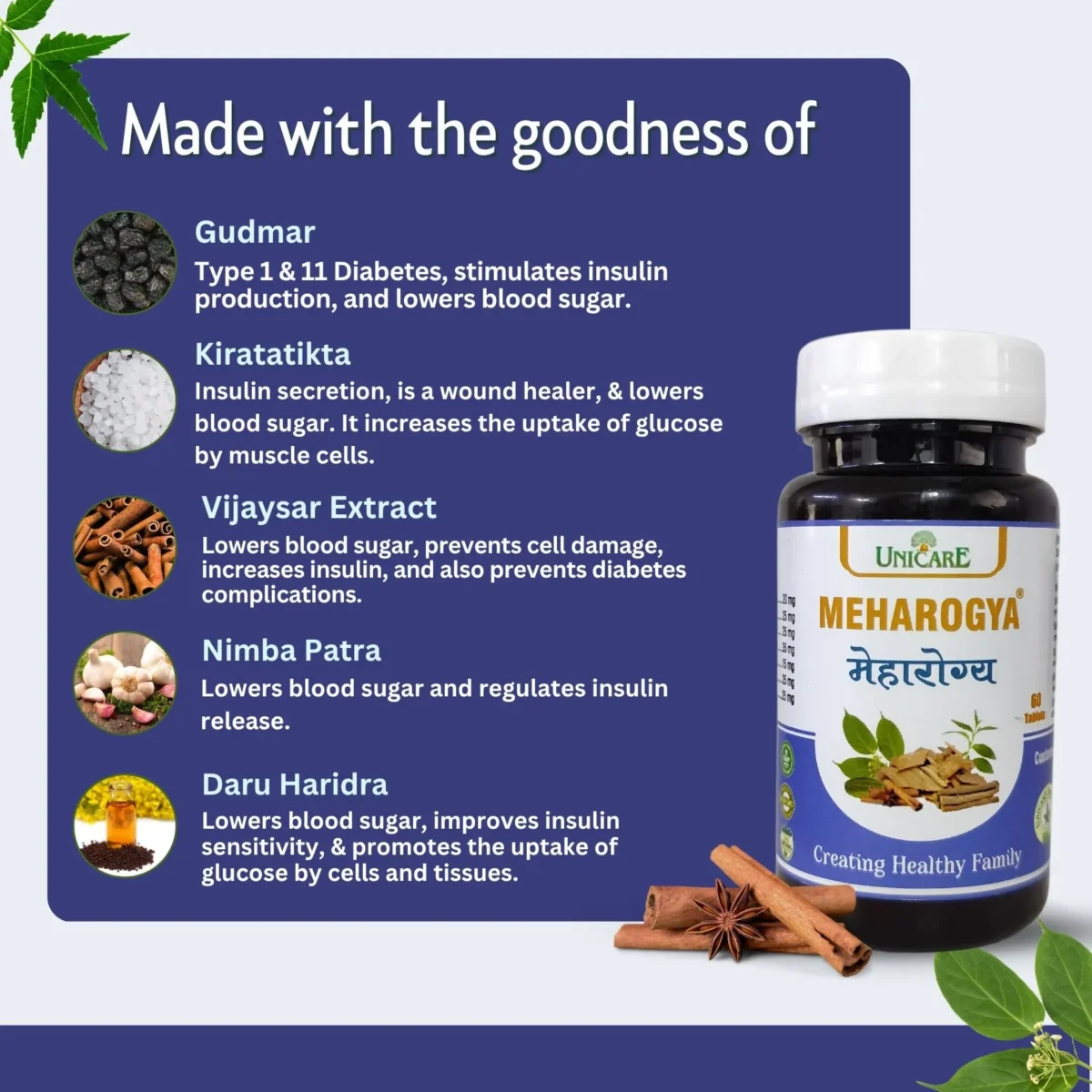 key ingredients use for unicare meharogya tablet