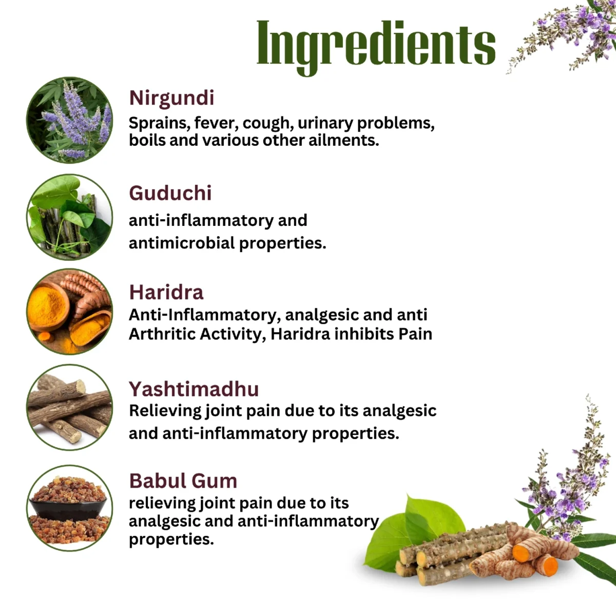 key ingredients use for uniarthra granules